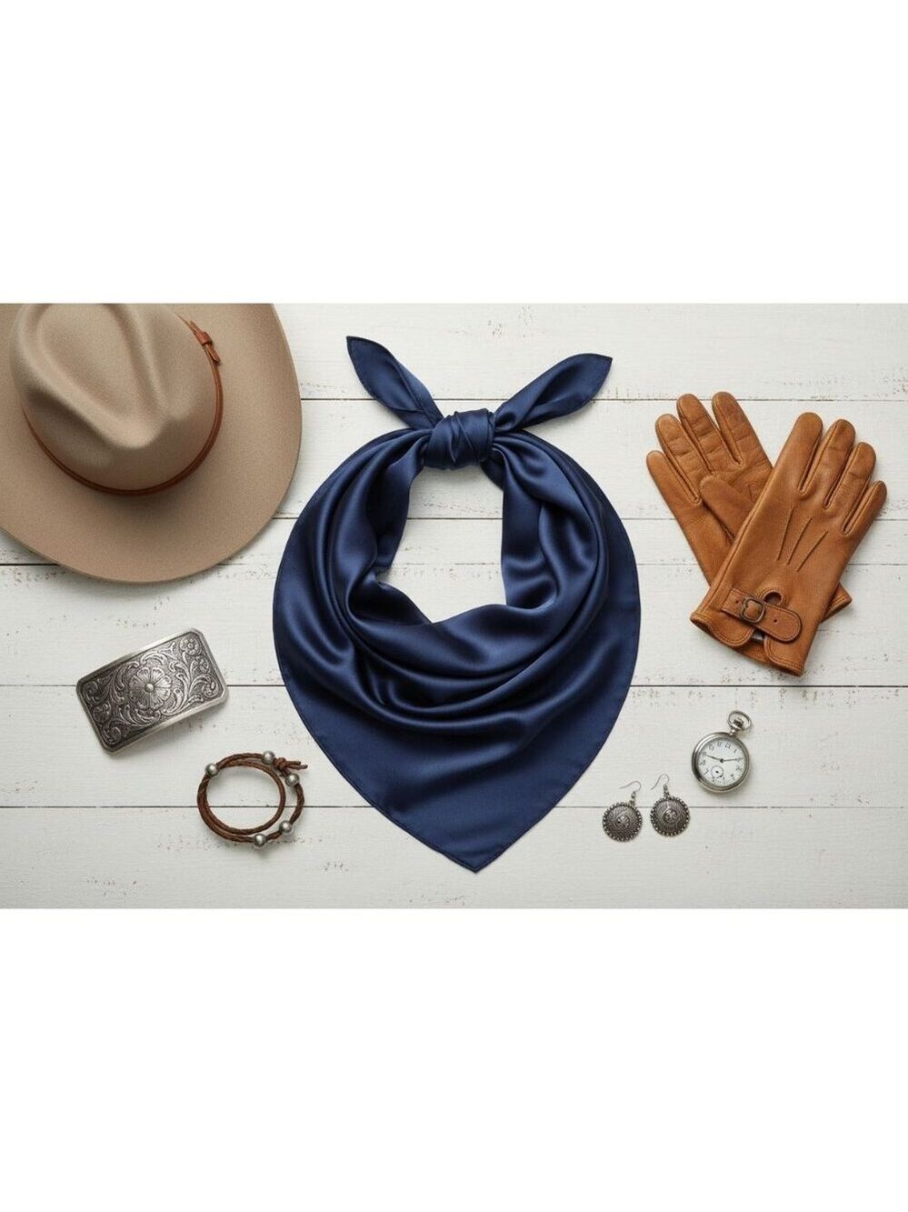 Navy Blue Wild Rag Scarf 35x35 Satin Western Cowgirl Cowboy Bandana - Picture 8 of 9